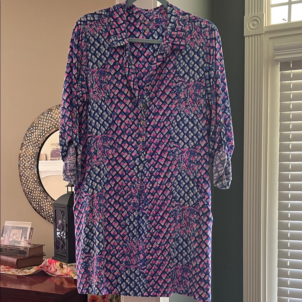 Lilly Pulitzer Blue and Pink Abstract Tunic Top